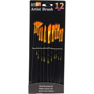 Smart Fineline Artist Brush Set, 12 Pieces - Black