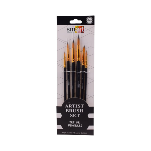 Smart Fineline Artist Brush Set, 6 Pieces - Black