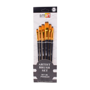 Smart Artist Flat Brush Set, 6 Pieces - Black