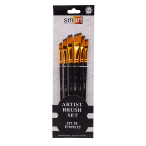 Smart Beveled Artist Brush Set, 6 Pieces - Black