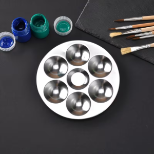 Metal Paint Round Palette, 6 Wells – Silver