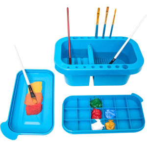 Paint Brush Cleaner, Paint Brush Holder and Organizers with Palette for Acrylic, Watercolor, and Water-Based Paints (Royal Blue)